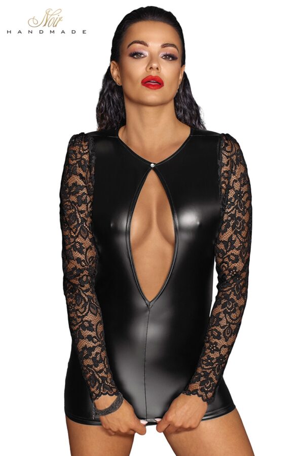 Mini robe wetlook et dentelle F253 – Image 3