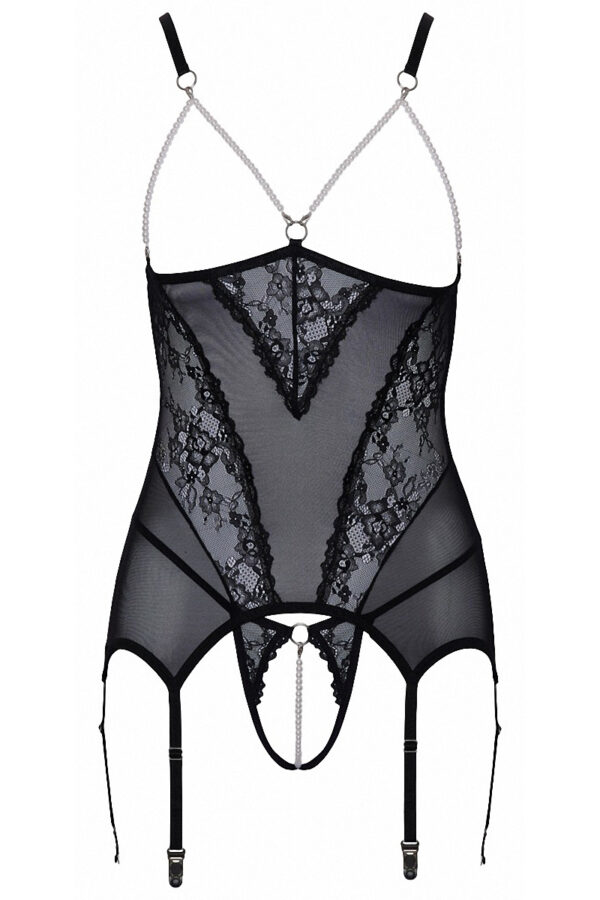 Guêpière seins nus et string ouvert résille et perles - Cottelli Lingerie – Image 2