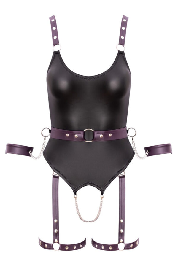 Body à jarretelles ouvert avec menottes - Cottelli Bondage – Image 2