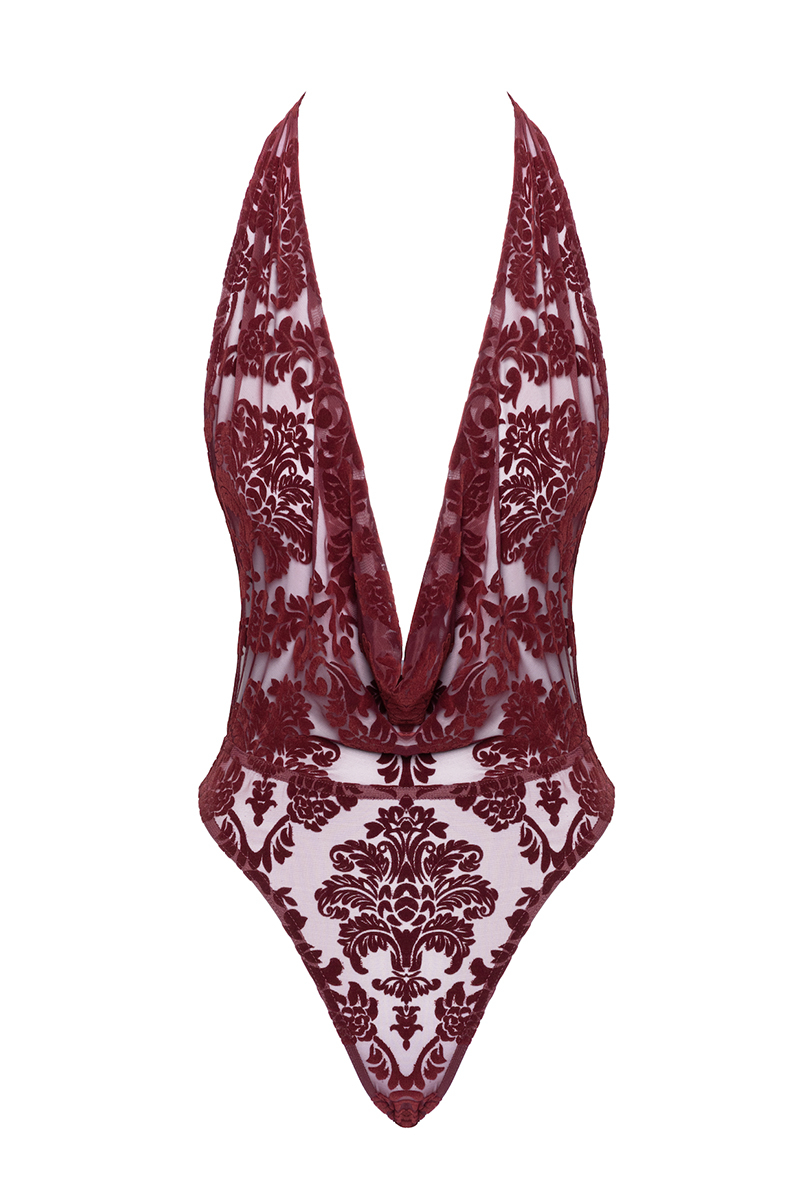 Body en tulle floqué Kink Royal F386 - Noir Handmade – Image 2