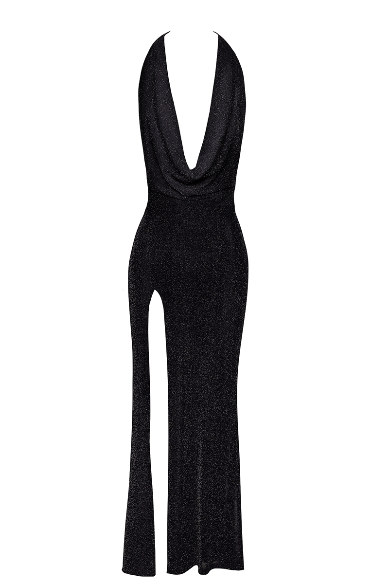 Robe longue fendue Onyx F373 - Noir Handmade – Image 2