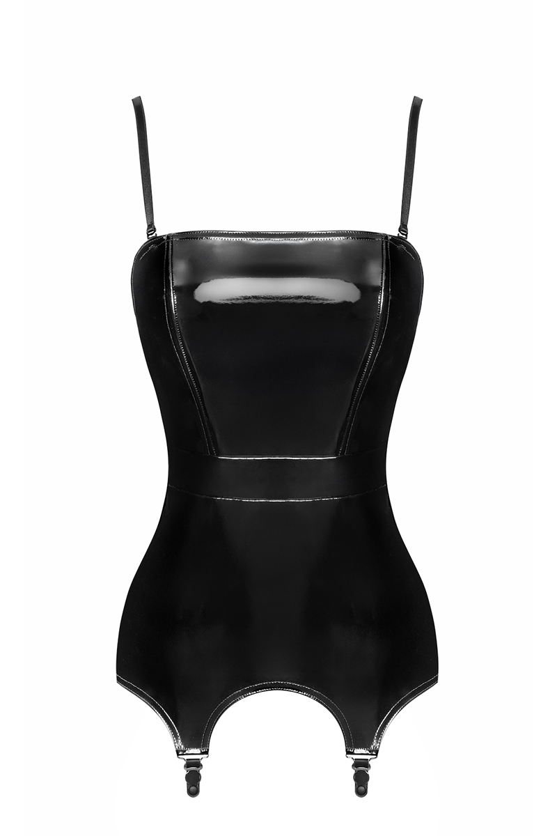 Corset porte-jarretelle vinyle Dominae F381 - Noir Handmade – Image 2