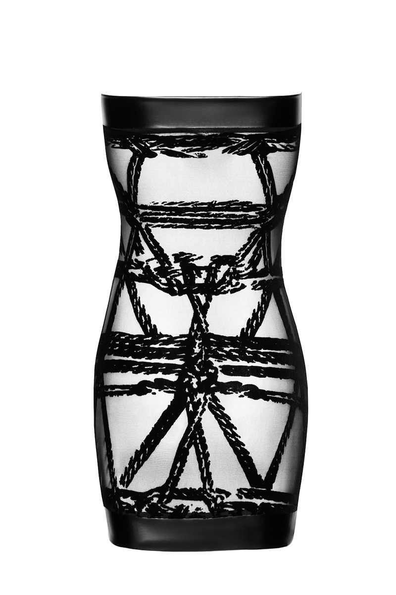 Mini robe floquée à épaules nues Bondesque F359 - Noir Handmade – Image 3