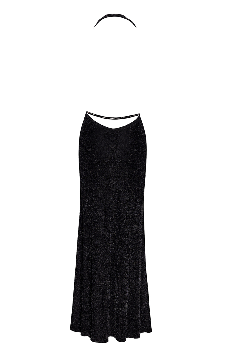 Robe longue fendue Onyx F373 - Noir Handmade – Image 3