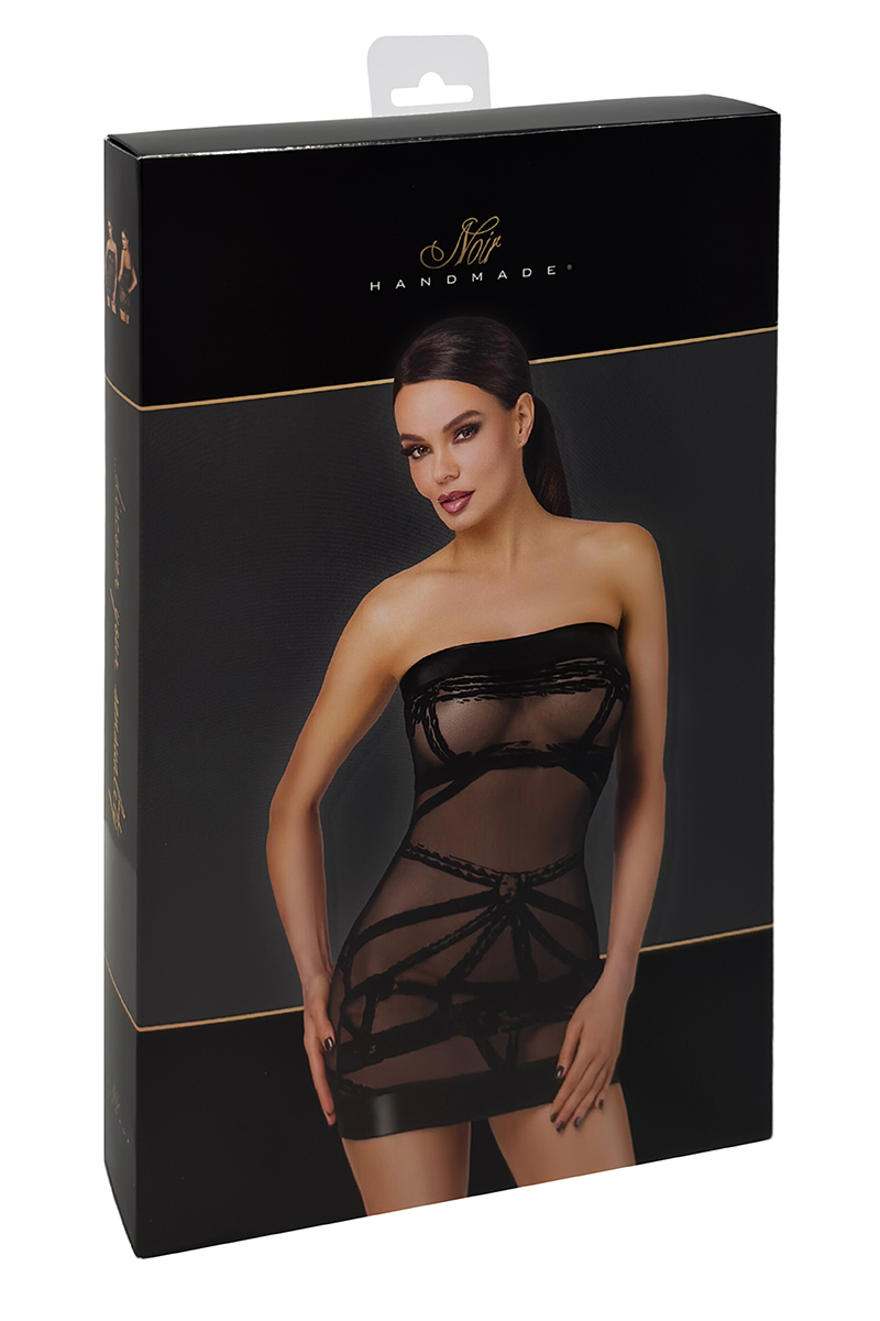 Mini robe floquée à épaules nues Bondesque F359 - Noir Handmade – Image 4