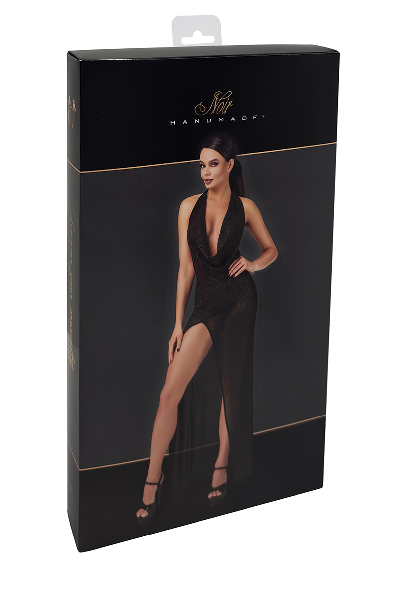 Robe longue fendue Onyx F373 - Noir Handmade – Image 4