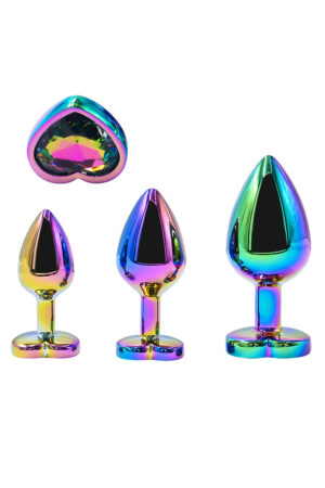 3 plugs coeur Crystal Heart métal arc-en-ciel - DIK