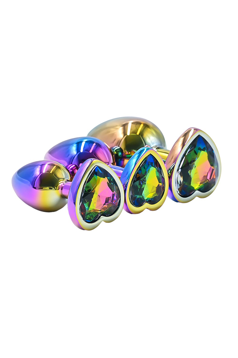 3 plugs coeur Crystal Heart métal arc-en-ciel - DIK – Bild 2